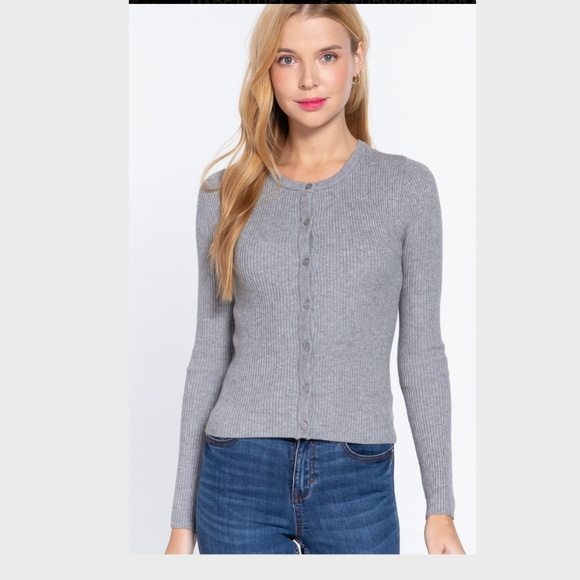 Cardigan Sweater Ribbed Knit Crew Neck Button Down Brick Red Size Small NWT - Picture 2 of 3